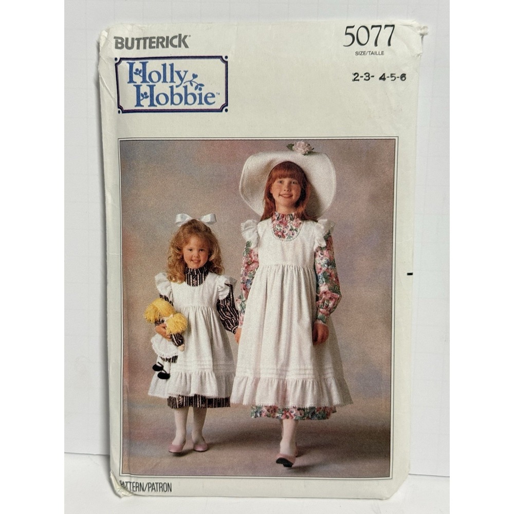 Vintage Butterick Pattern 5077 Holly Hobbie Pinafore & Dress Uncut Sz 2-3-4-5-6
